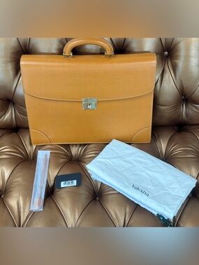 NEW STICKERS Rolex Valextra Havana Brown Leather Briefcase Very RARE TAG KEY